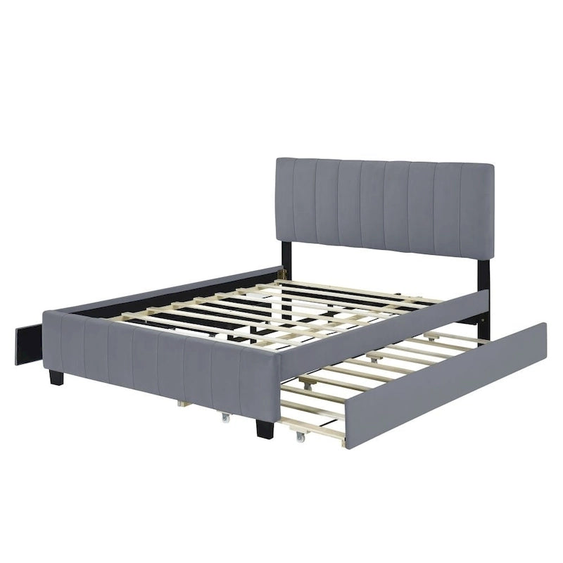 Queen Size Velvet Upholstered Platform Bed